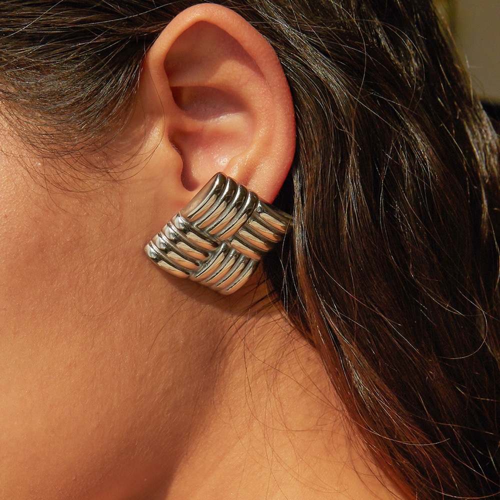 Silver Statement Earrings*Square Earrings*Bold Design*Waterproof